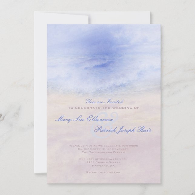 "Wave Upon the Sand" Wedding Invitation (Front)