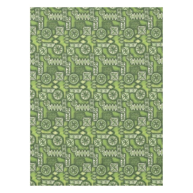 Wave Warrior Hawaiian Primitive Tapa Tablecloth (Front)