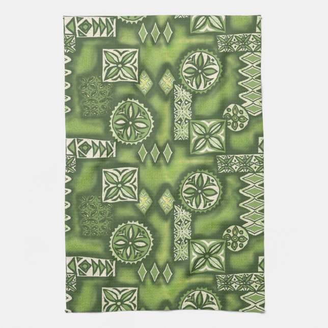 Wave Warrior Hawaiian Tapa Kitchen Towel (Vertical)