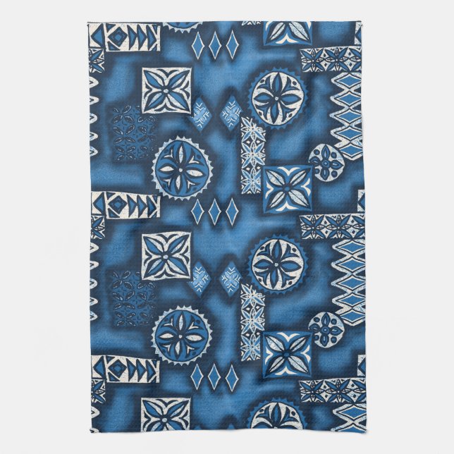 Wave Warrior Hawaiian Tapa Kitchen Towel (Vertical)