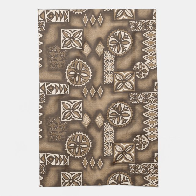 Wave Warrior Hawaiian Tapa Kitchen Towel (Vertical)