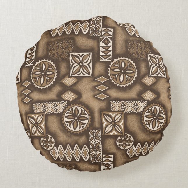 Wave Warrior Hawaiian Tapa Round Pillow (Back)