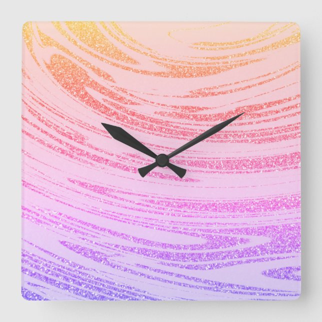 Waves Abstract Pink Rose Gold Glitter Pattern Gift Square Wall Clock (Front)