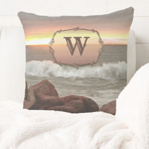 Waves and Boulders 0893 Throw Pillow