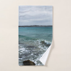 Waves And Fishing Boats On The Ocean, Hand Towel