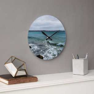 Waves And Fishing Boats On The Ocean,  Large Clock