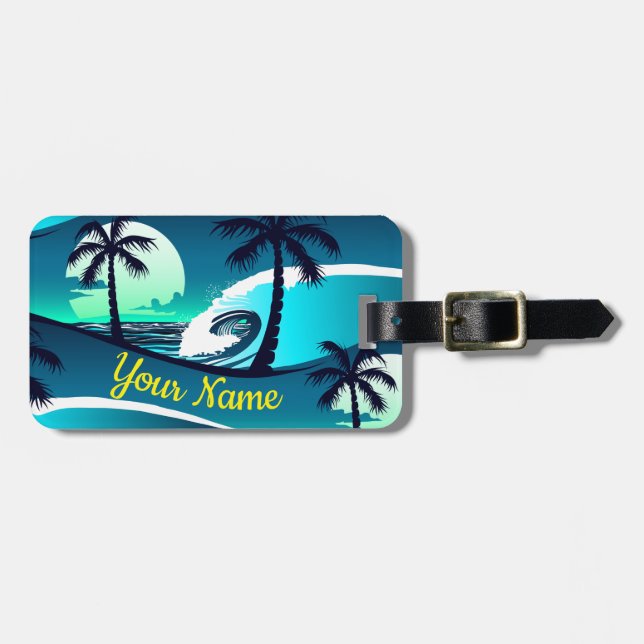 Waves and palm trees luggage tag (Front Horizontal)