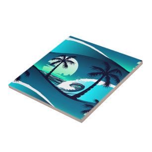 Waves and palm trees tile