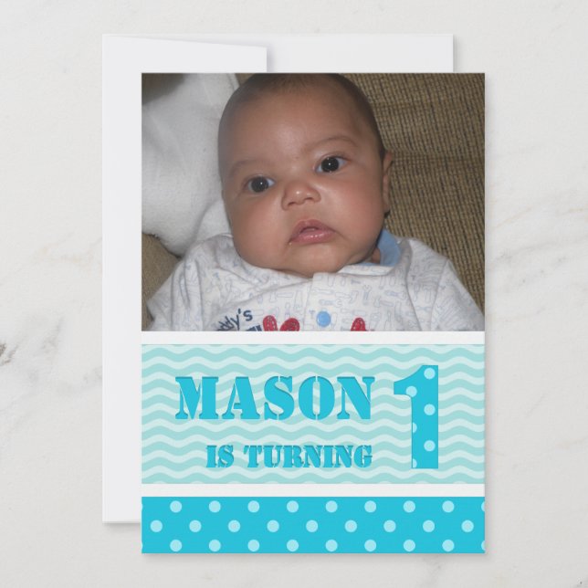 Waves and Polka-dot 1st Birthday Invitations (Front)