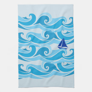 Waves and sail boat in the Ocean Kitchen Towel