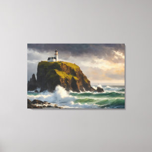 Waves and wind in the sea and the gloomy atmospher canvas print