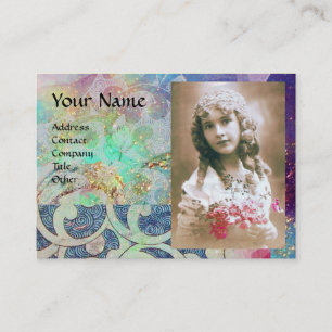 WAVES ,AQUA BLUE TEAL FLORAL SWIRLS PHOTO TEMPLATE BUSINESS CARD