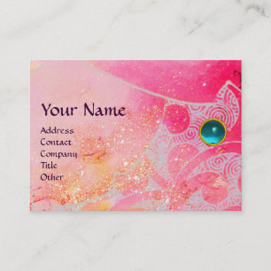 WAVES AQUAMARINE MONOGRAM,bright pink  purple blue Business Card