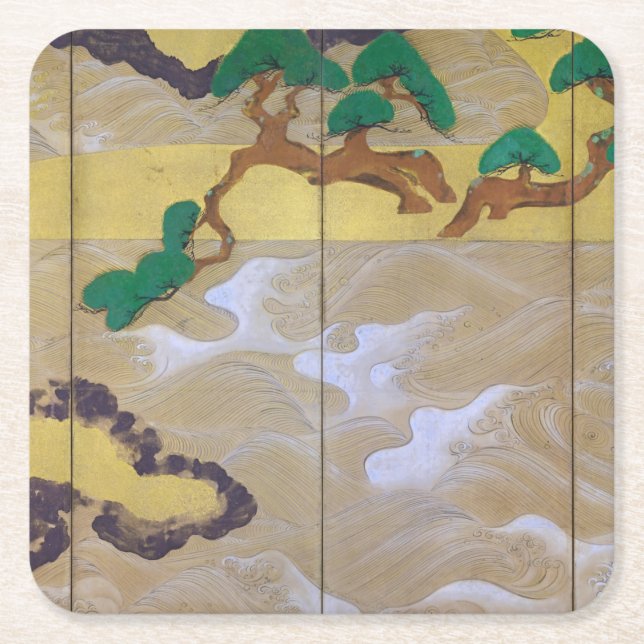 Waves at Matsushima (Right), Tawaraya Sotatsu Square Paper Coaster (Front)