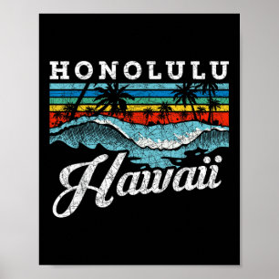 Waves Beach Honolulu Hawaiian Summer Surfing Retro Poster