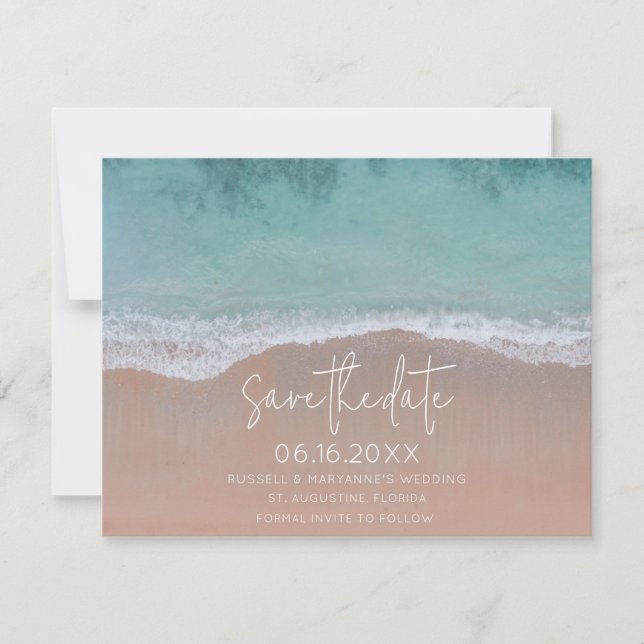 Waves Beach Wedding Photo Save the Date Announcement (Front)