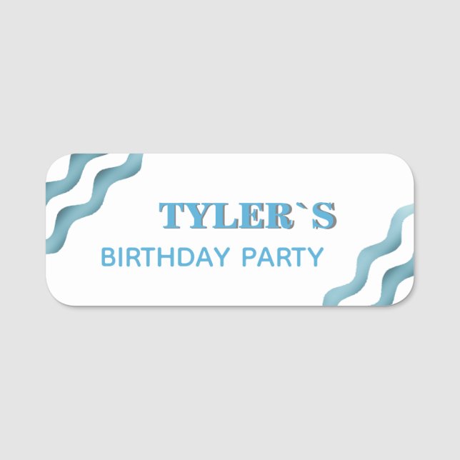 Waves Blue Kids Birthday Party Name Tag (Front)