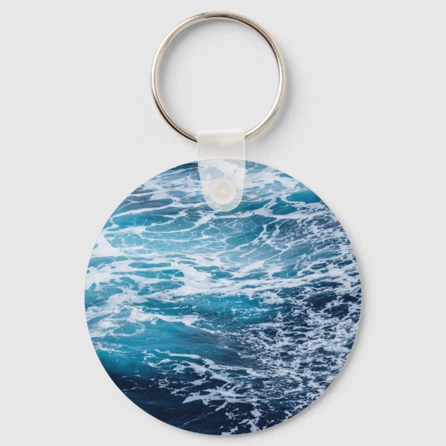Waves Blue Ocean Summer Beach Keychain (Front)