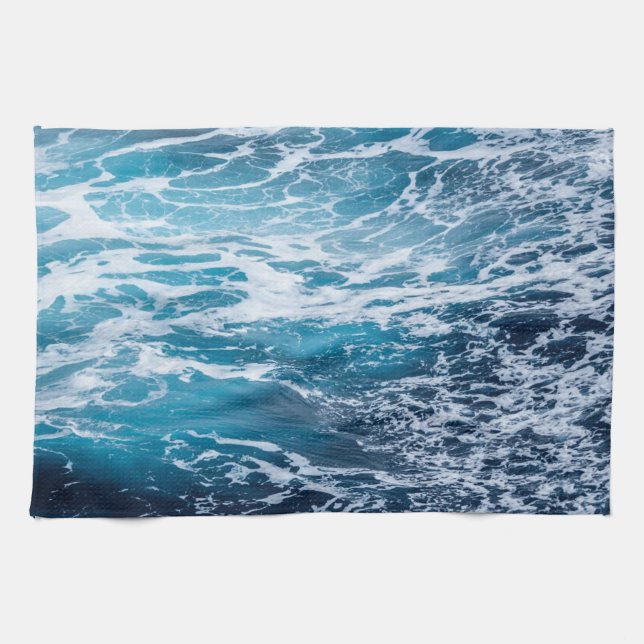 Waves Blue Ocean Summer Beach Kitchen Towel (Horizontal)