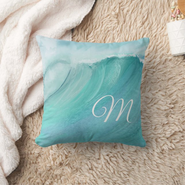 Waves Blues Aquas Custom Modern Throw Pillow (Blanket)