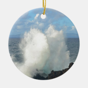 Waves breaking on a volcanic shore ceramic ornament