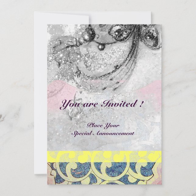 WAVES , bright black and white blue yellow sparkle Invitation (Front)