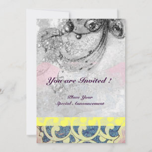 WAVES , bright black and white blue yellow sparkle Invitation