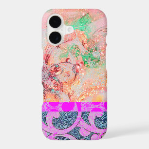 WAVES / Bright Pink Purple Swirls in Gold Sparkles