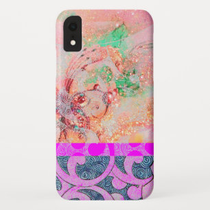 WAVES / Bright Pink Purple Swirls in Gold Sparkles iPhone XR Case