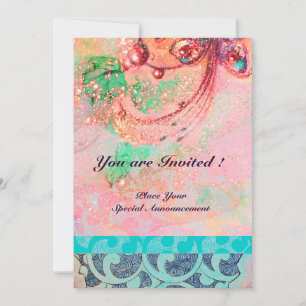 WAVES , bright red green yellow blue pink sparkles Invitation