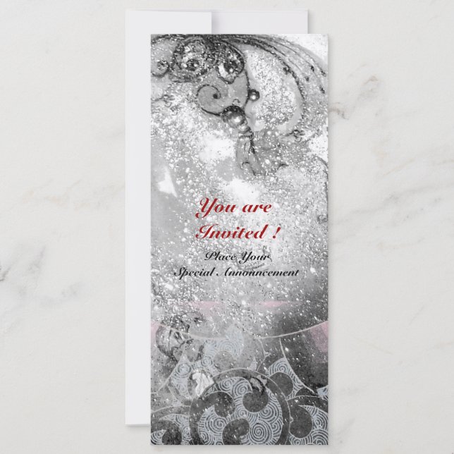 WAVES bright silver metallic black white sparkles Invitation (Front)