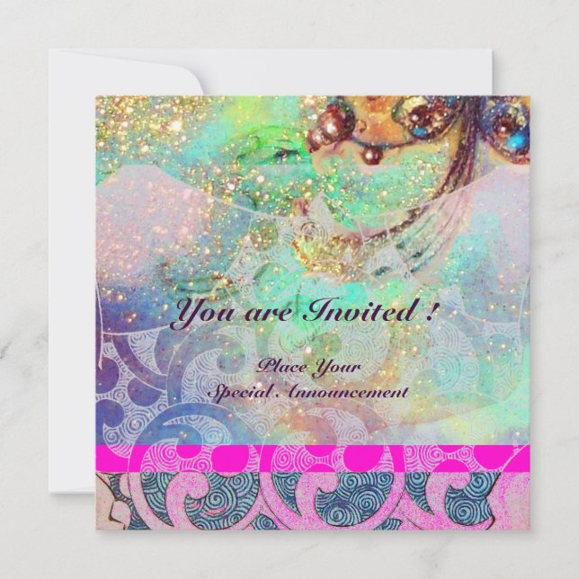 WAVES , bright violet blue green pink gold sparkle Invitation (Front)