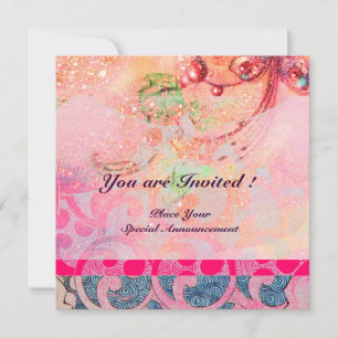WAVES , bright violet blue pink gold sparkles Invitation