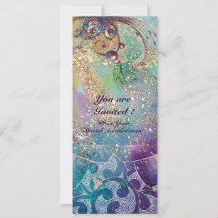 WAVES , bright violet blue pink gold sparkles Invitation