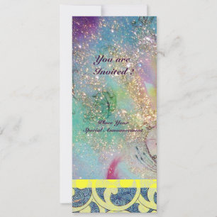 WAVES , bright yellow blue pink gold sparkles Invitation