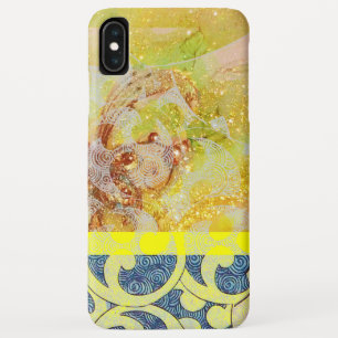 WAVES / Bright Yellow Blue Swirls in Gold Sparkles iPhone XS Max Case