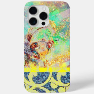 WAVES / Bright Yellow Blue Swirls in Gold Sparkles iPhone 15 Pro Max Case