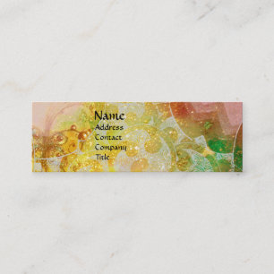 WAVES / Bright Yellow Blue Swirls in Gold Sparkles Mini Business Card