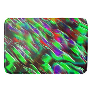 Waves coloured in green, red, purple and lilac bath mat