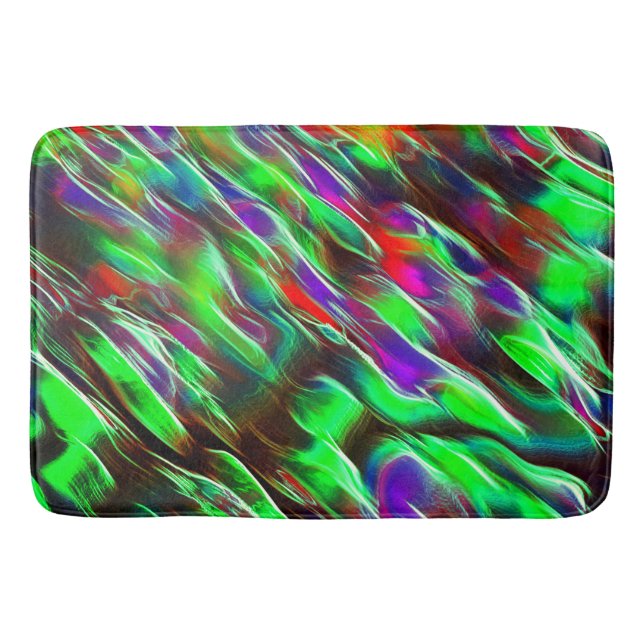 Waves coloured in green, red, purple and lilac bath mat (Front)