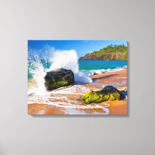 Waves crash on the beach, Hawaii Canvas Print
