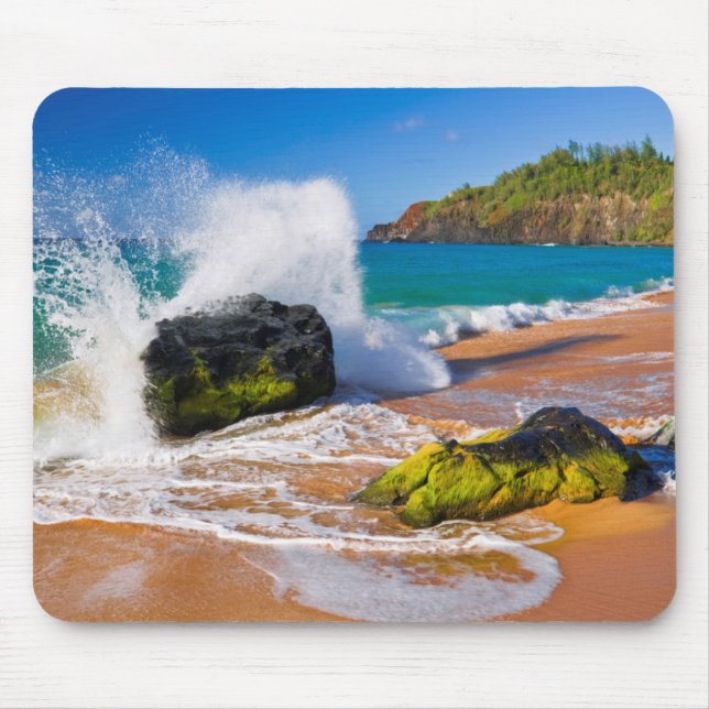 Waves crash on the beach, Hawaii Mouse Pad (Front)