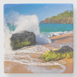 Waves crash on the beach, Hawaii Stone Coaster