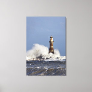 Waves Crashing Against Roker Lighthouse Canvas Print