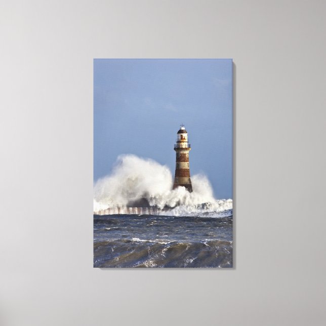 Waves Crashing Against Roker Lighthouse Canvas Print (Front)