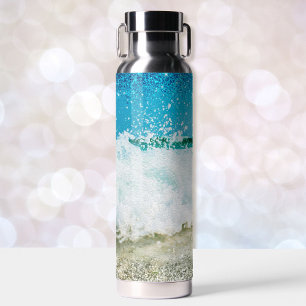 Waves Crashing Against The Beach with Sparkle Water Bottle
