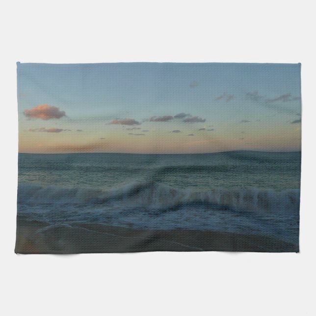 Waves Crashing at Sunset Beach Landscape Kitchen Towel (Horizontal)