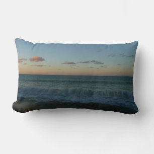 Waves Crashing at Sunset Beach Landscape Lumbar Pillow