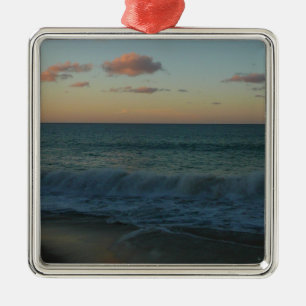 Waves Crashing at Sunset Beach Landscape Metal Ornament