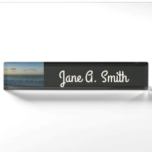 Waves Crashing at Sunset Beach Landscape Nameplate